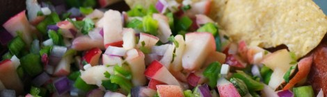 Nectarine and Hatch chile salsa, with tortilla chips